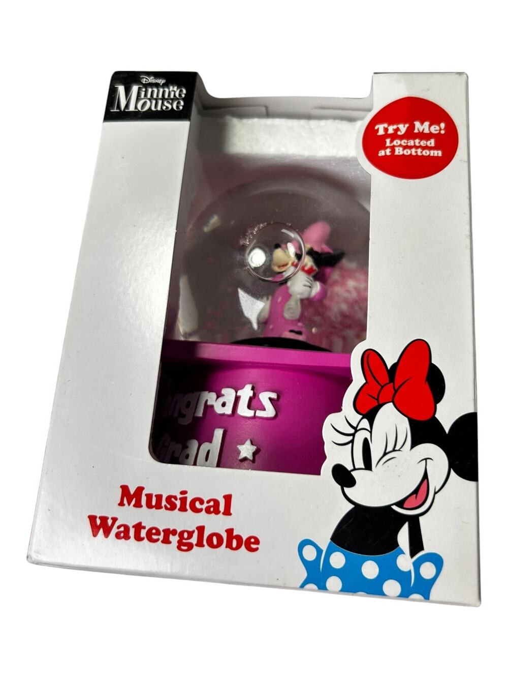Disney Minnie Mouse Graduation Musical Water Globe Congrats Grad NEW in Box